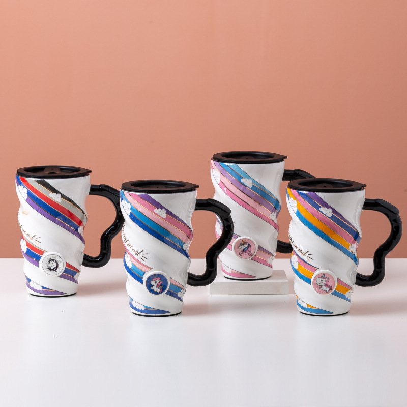 Creative Personality Mug Trend Net Celebrity Mug Office Large-Capacity Ceramic Mug Household Couple Water Mug With Lid