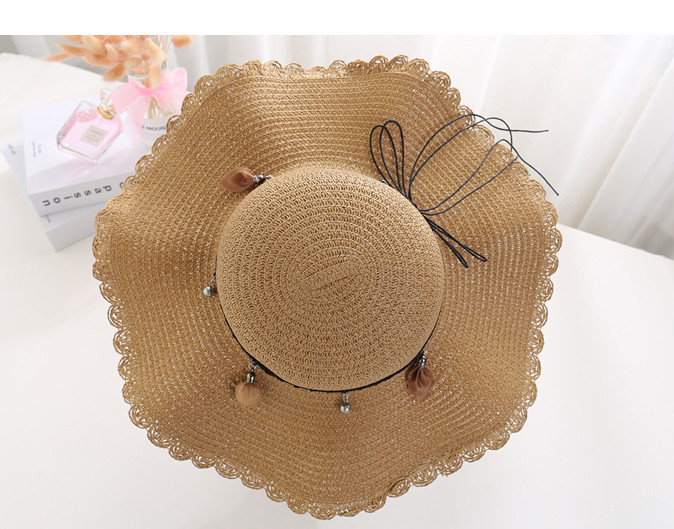 A Sunscreen Han Edition Big Beach Hat Wavy Skirt Together Leather Rope Weaving - Image 2