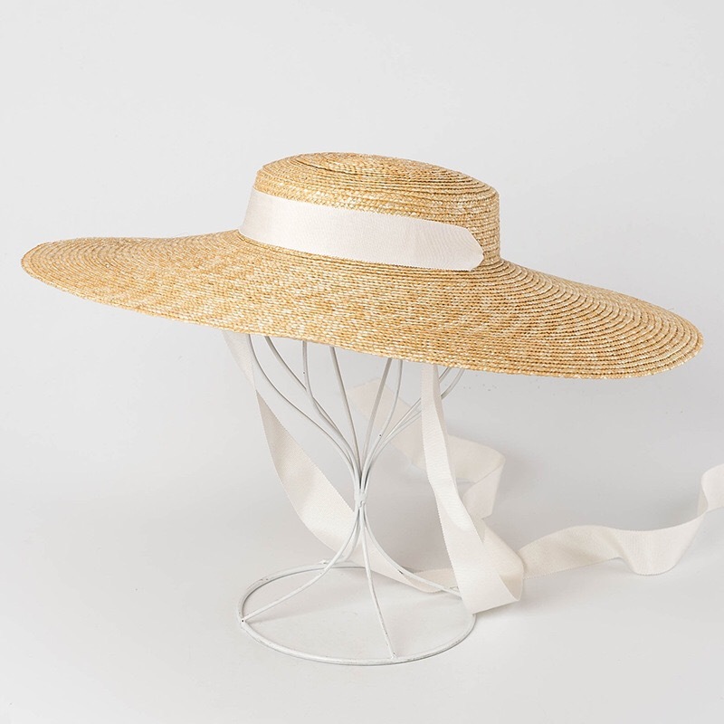 Simple And Fashionable Strappy Straw flat Top Straw Hat Sunshade Straw Straw Hat - Image 10