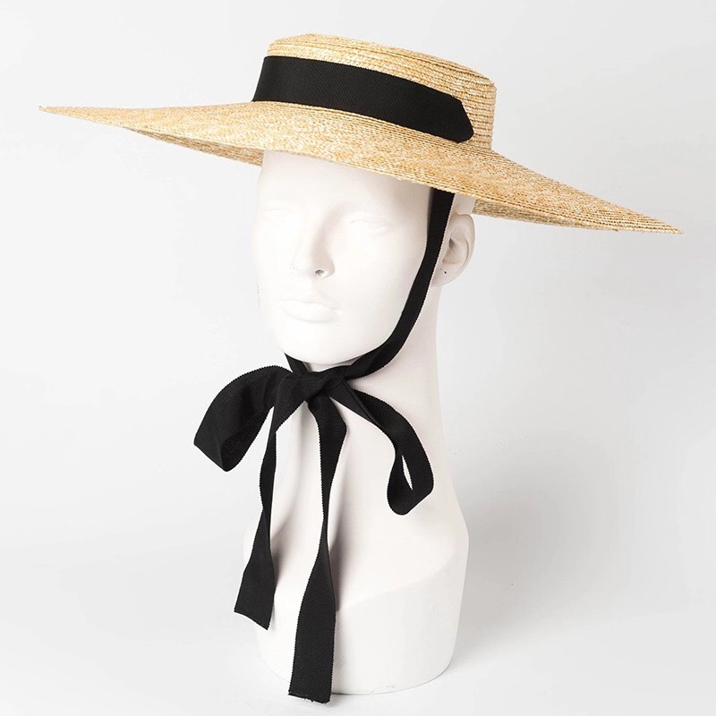 Simple And Fashionable Strappy Straw flat Top Straw Hat Sunshade Straw Straw Hat - Image 2