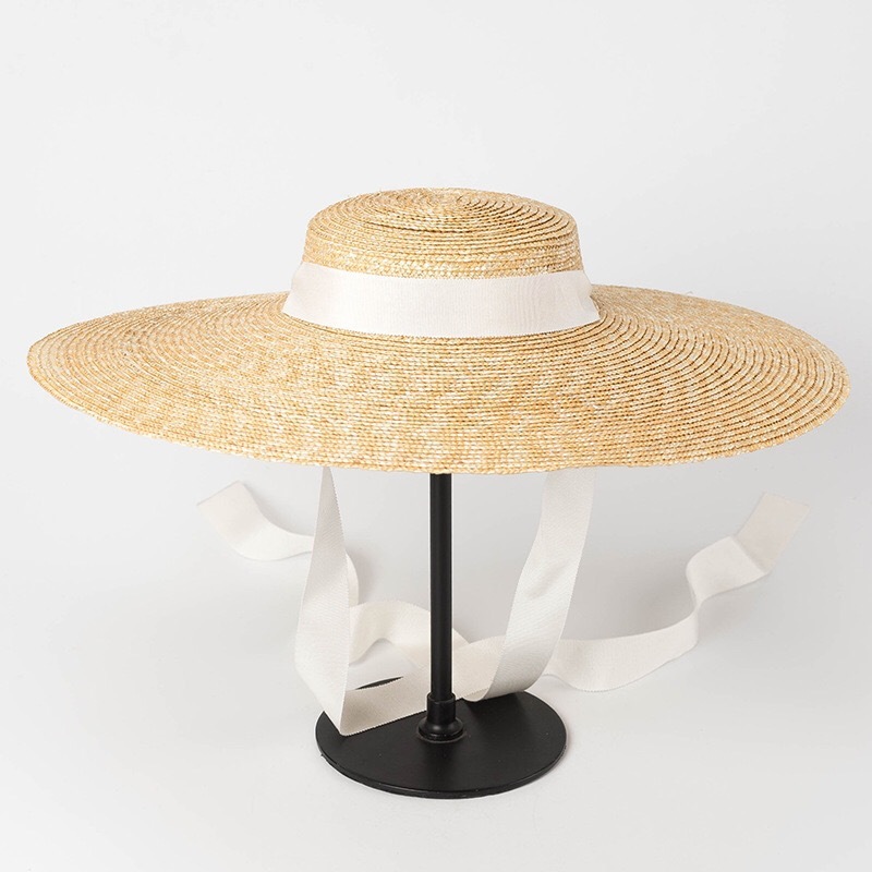 Simple And Fashionable Strappy Straw flat Top Straw Hat Sunshade Straw Straw Hat - Image 6