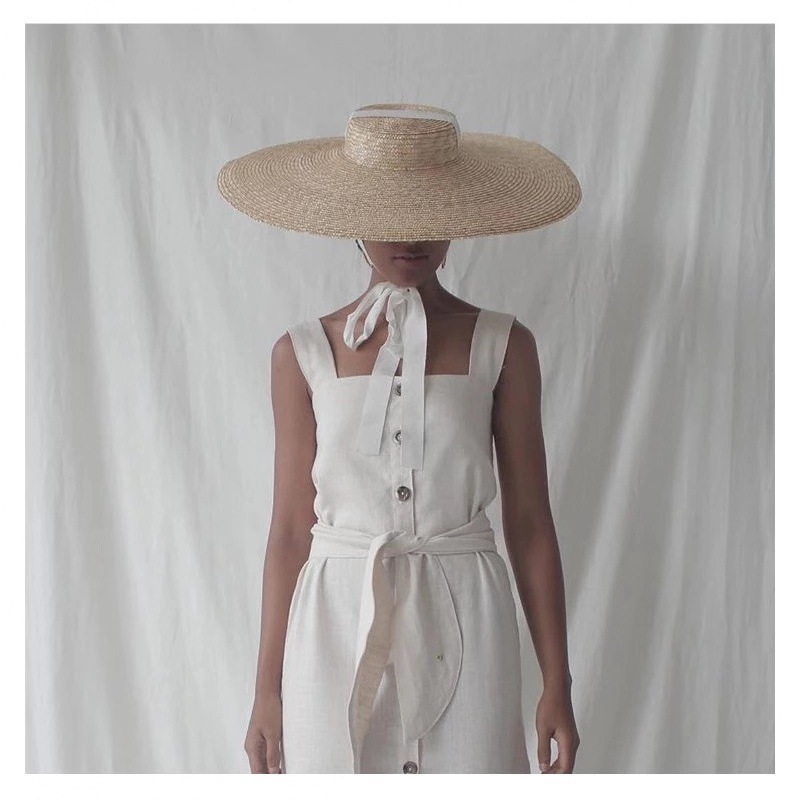 Simple And Fashionable Strappy Straw flat Top Straw Hat Sunshade Straw Straw Hat - Image 4