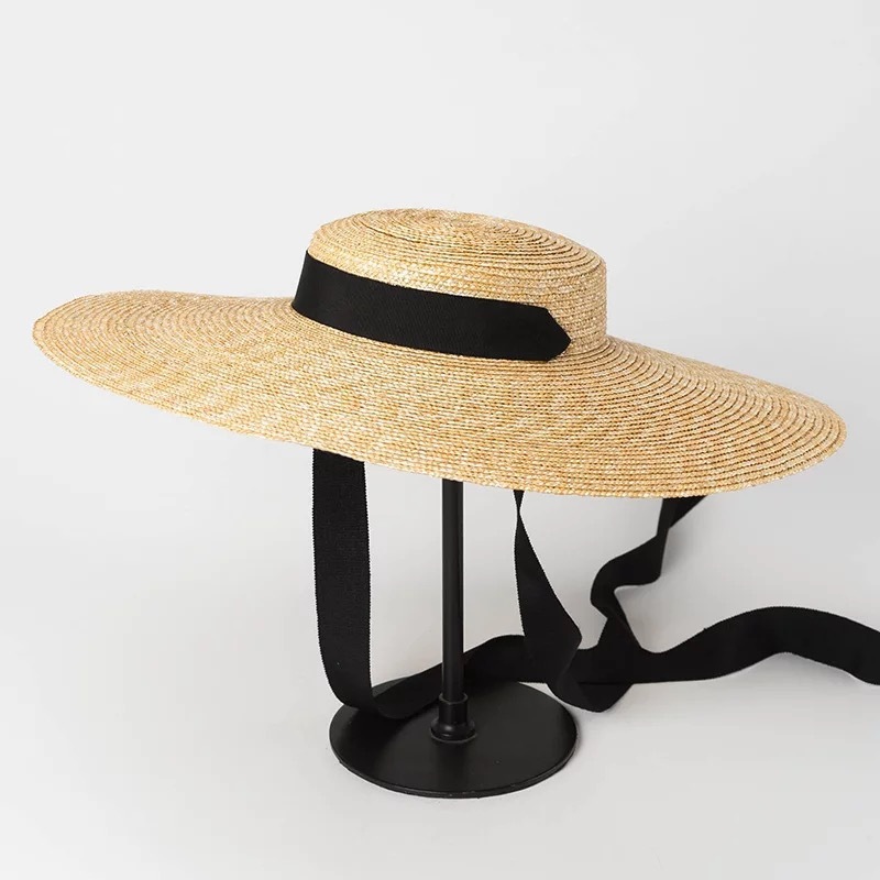 Simple And Fashionable Strappy Straw flat Top Straw Hat Sunshade Straw Straw Hat - Image 9