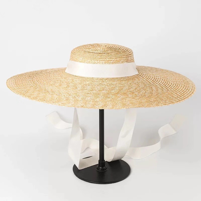 Simple And Fashionable Strappy Straw flat Top Straw Hat Sunshade Straw Straw Hat - Image 8