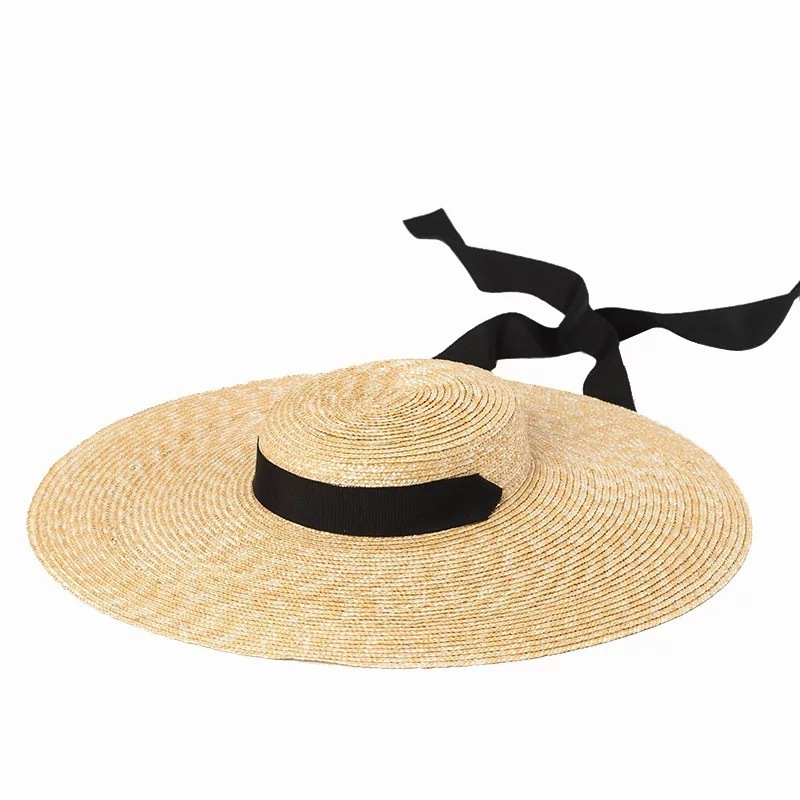 Simple And Fashionable Strappy Straw flat Top Straw Hat Sunshade Straw Straw Hat - Image 5