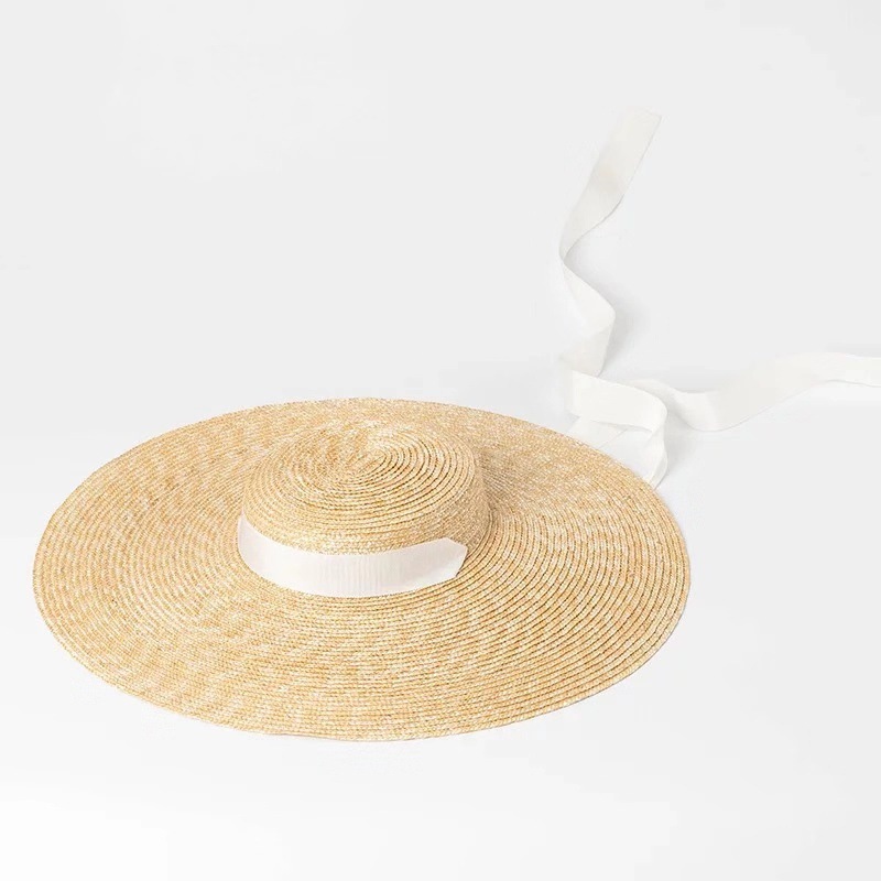 Simple And Fashionable Strappy Straw flat Top Straw Hat Sunshade Straw Straw Hat - Image 3