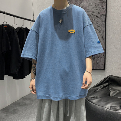 Japanese Casual Men''s 5-sleeve T-shirt Men''s Loose Fashion Brand Round Neck Street Waffle Half Sleeve T-shirt Men''s Wear - Image 5