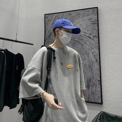 Japanese Casual Men''s 5-sleeve T-shirt Men''s Loose Fashion Brand Round Neck Street Waffle Half Sleeve T-shirt Men''s Wear - Image 3