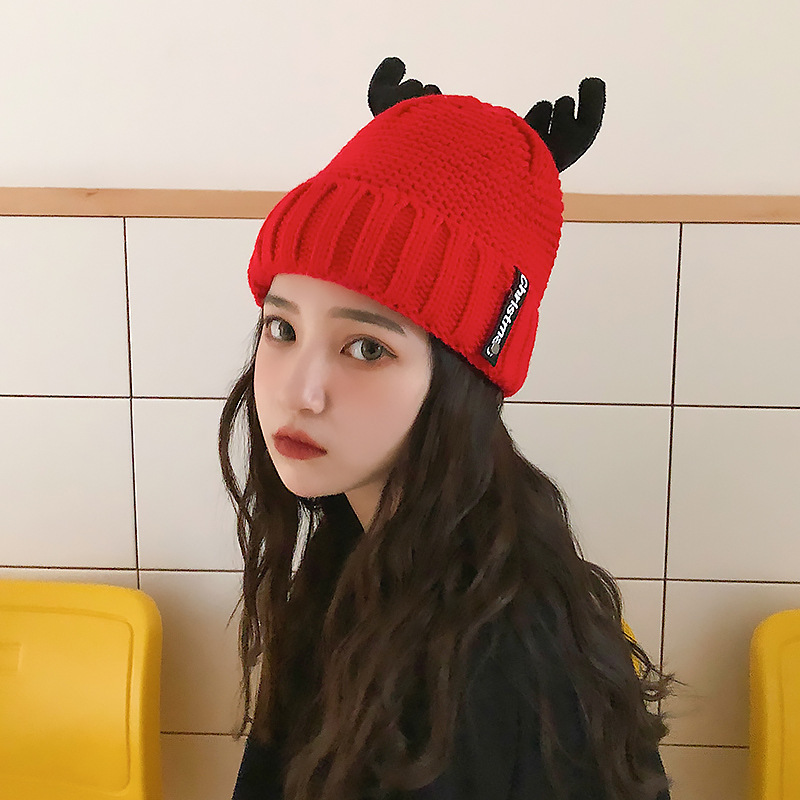 Knitted hat cute antler Christmas hat warm knitted hat - Image 3