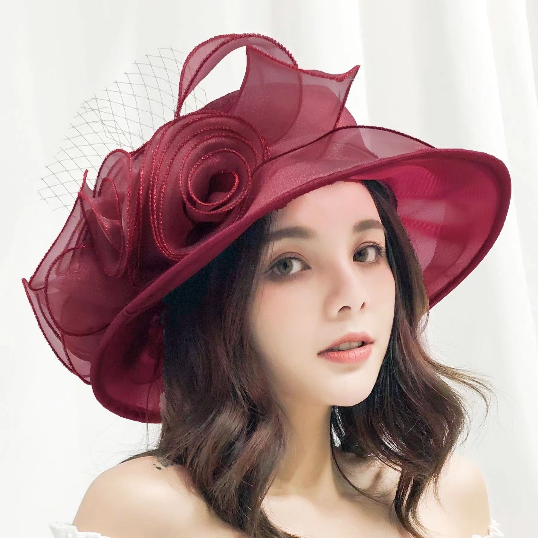 Women's Sun Hat Mesh Bowler Hat Organza Summer Sun Hat - Image 3