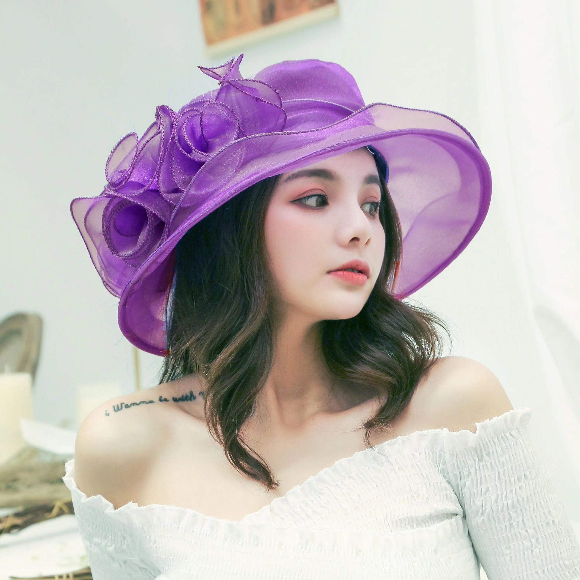 Women's Sun Hat Mesh Bowler Hat Organza Summer Sun Hat - Image 5