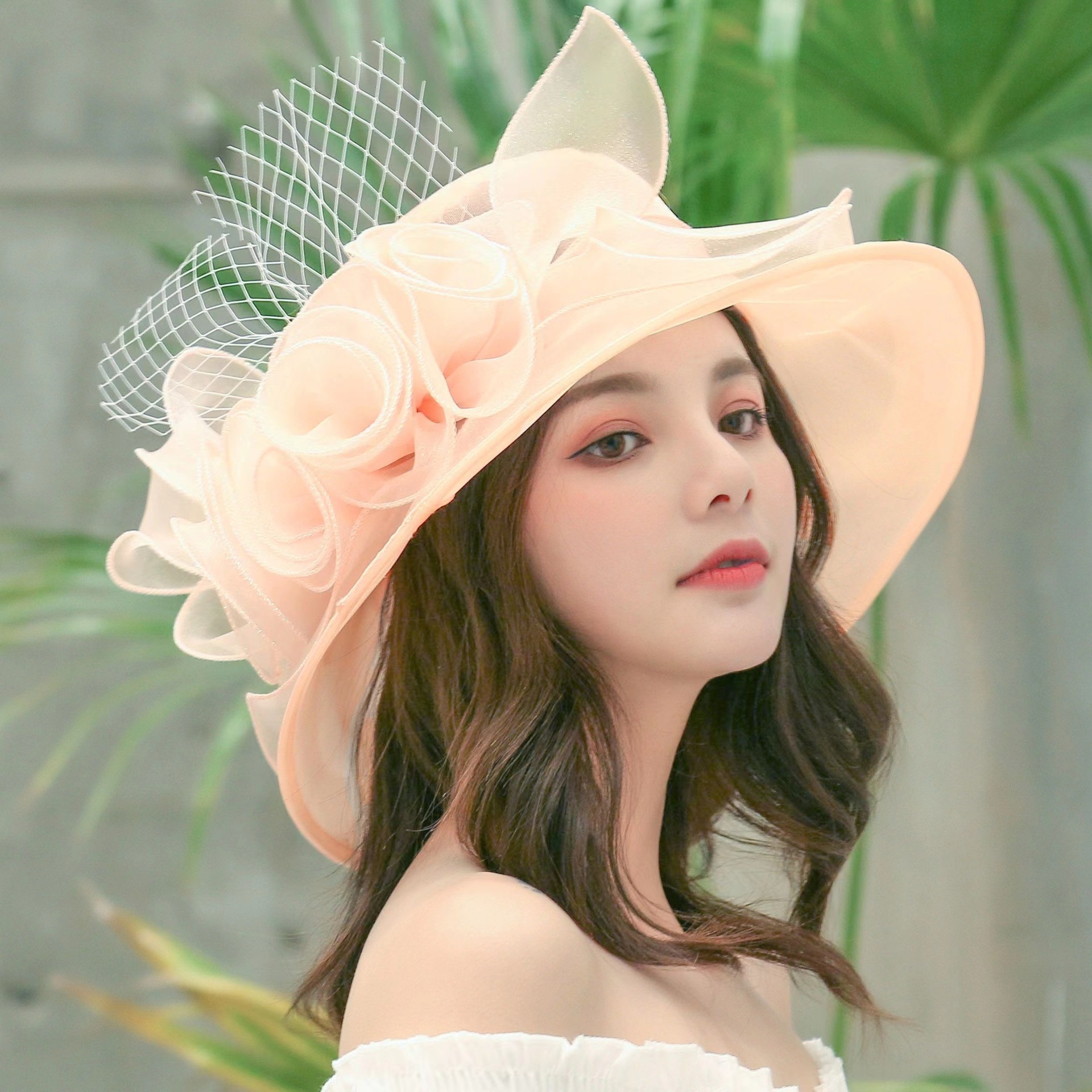 Women's Sun Hat Mesh Bowler Hat Organza Summer Sun Hat - Image 2